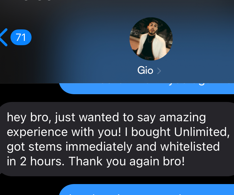 Artist DM confirming purchase and clearance